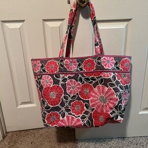 Floral Tote Bag - Pink and Gray